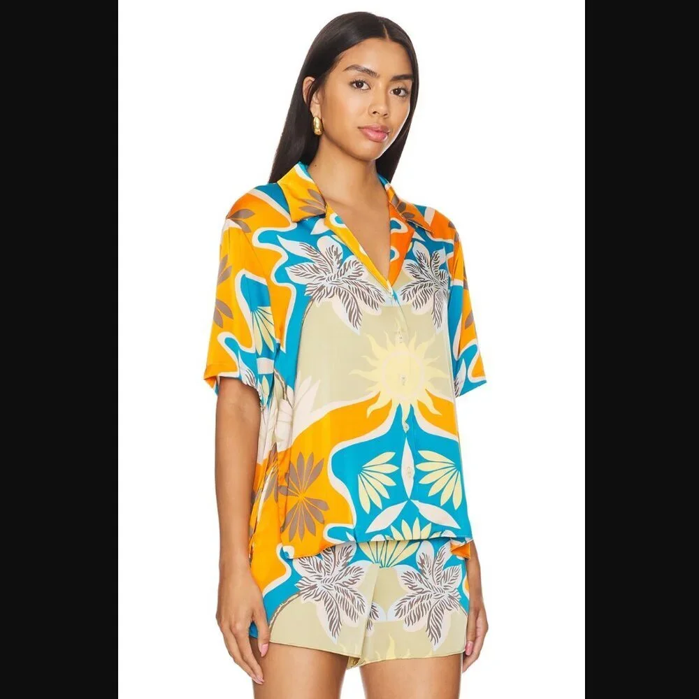 Misa Los Angeles Solange Top + Elam Shorts Patterned Satin Matching Set M